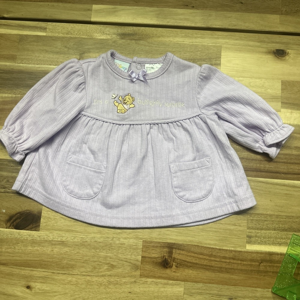 Vintage Disney Winnie the Pooh Bear Baby  0 -3 M  Embroidered Top Butterflies